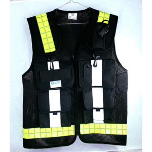 سترة اسود 4 جيوب وكارت عاكس اصفر رمادى  (شرطة)